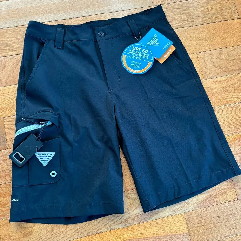 Columbia PFG Shorts‎ Mens 30 Black Terminal Tackle Bottle Opener UPF 50 Fishing